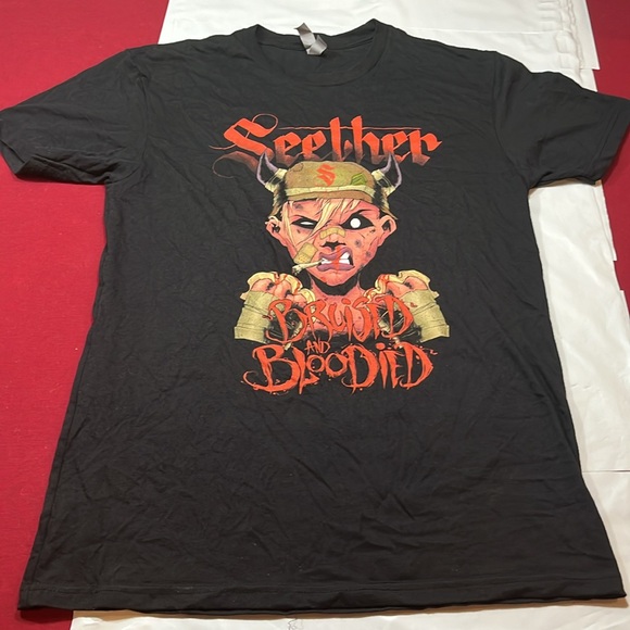 SEETHER black T Shirt BRUISED and BLOODIED Viking smoking zombie BIG graphics, M - Picture 2 of 11